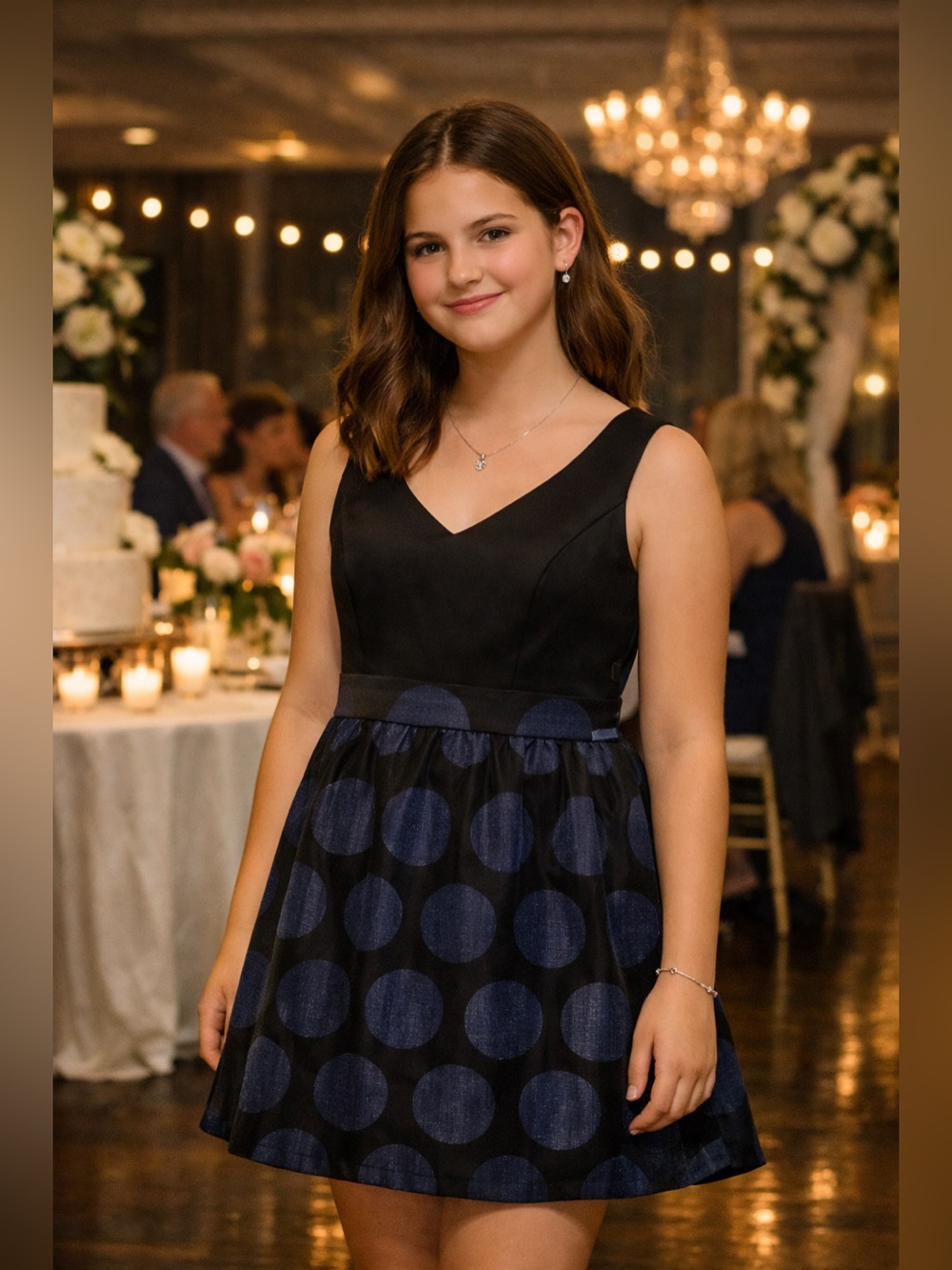 Black & Navy Polka Dot Fit-and-Flare Dress